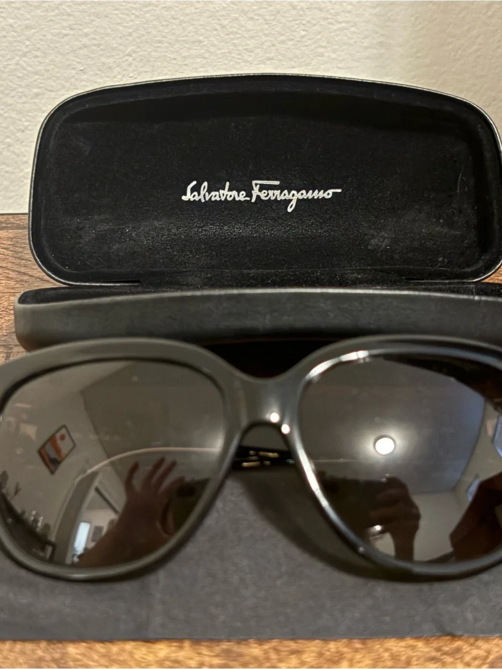 Salvatore Ferragamo Black Frame Sunglasses with Brown Lenses